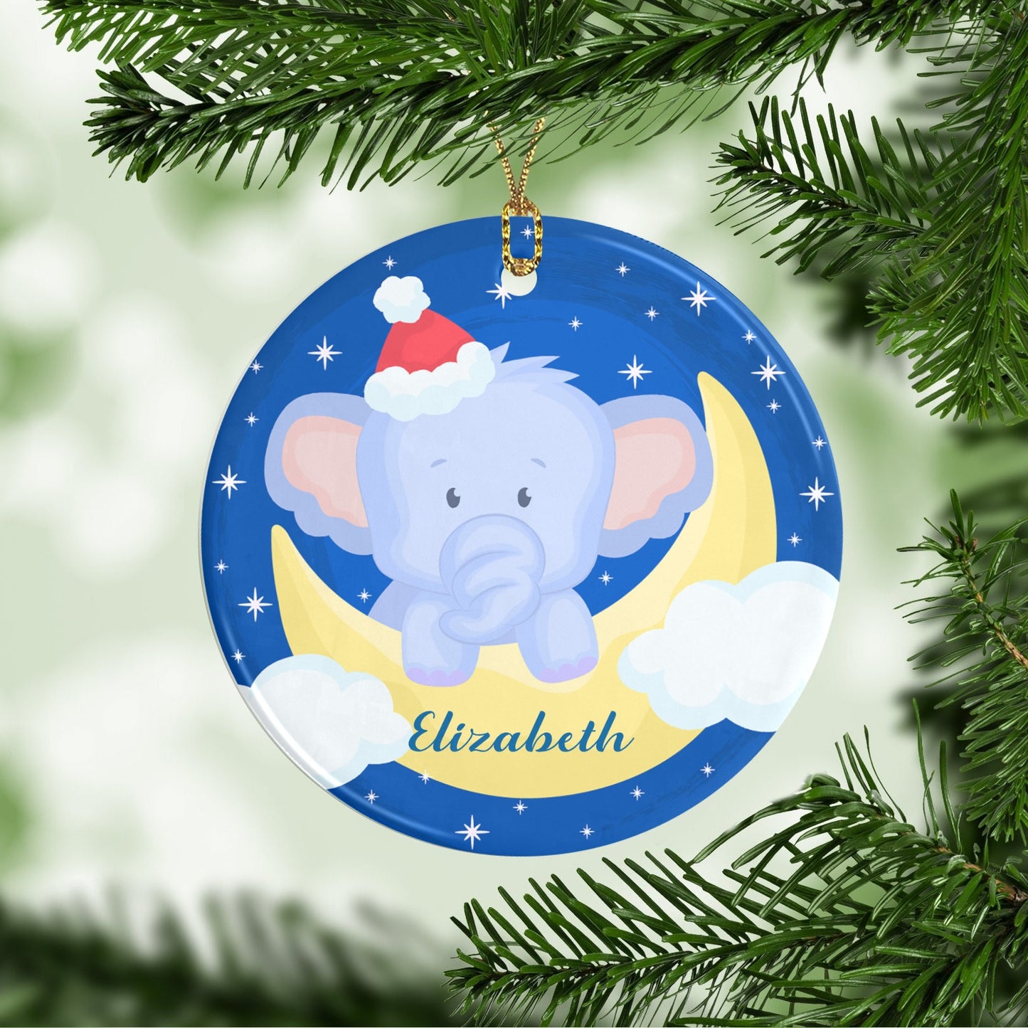 Baby Elephant Christmas Ornaments Custom Name Santa Gift