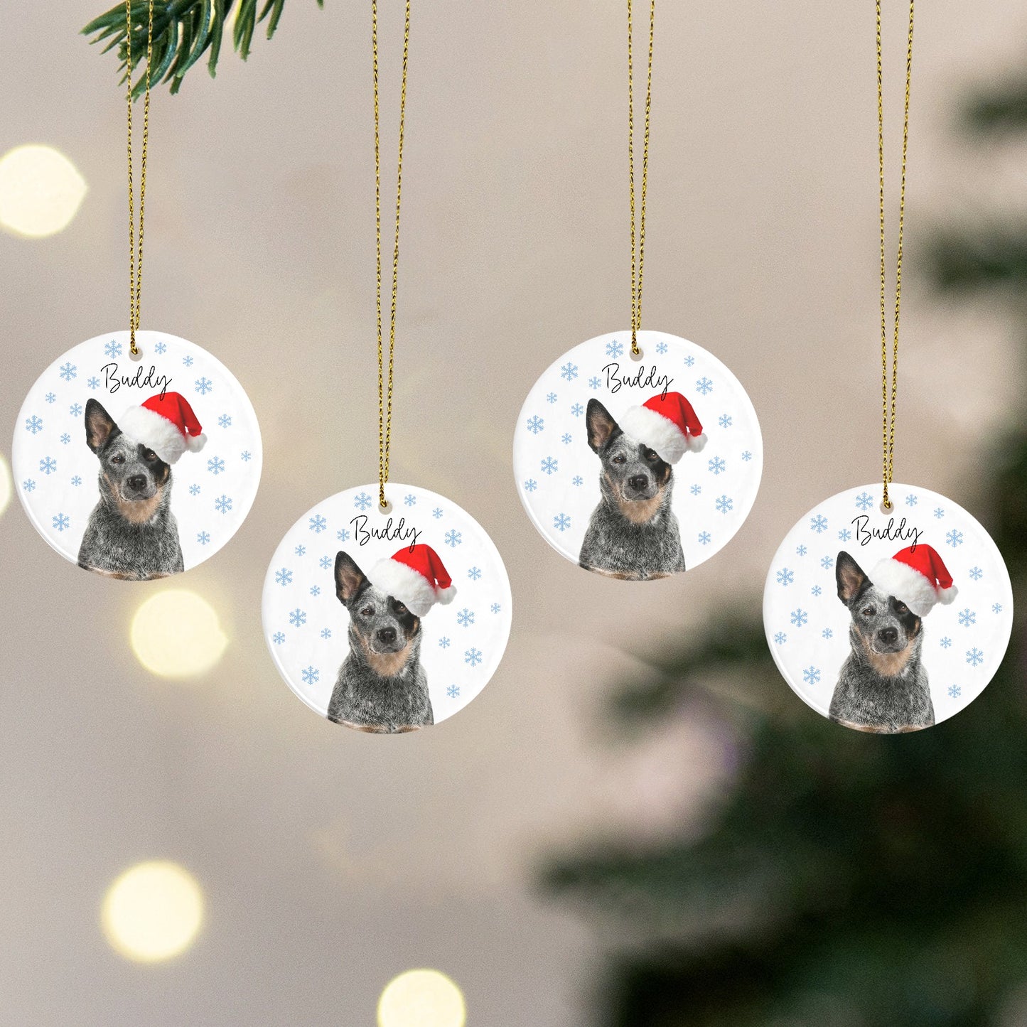 Snowflakes Dog Christmas Ornaments Custom Name Santa Gift