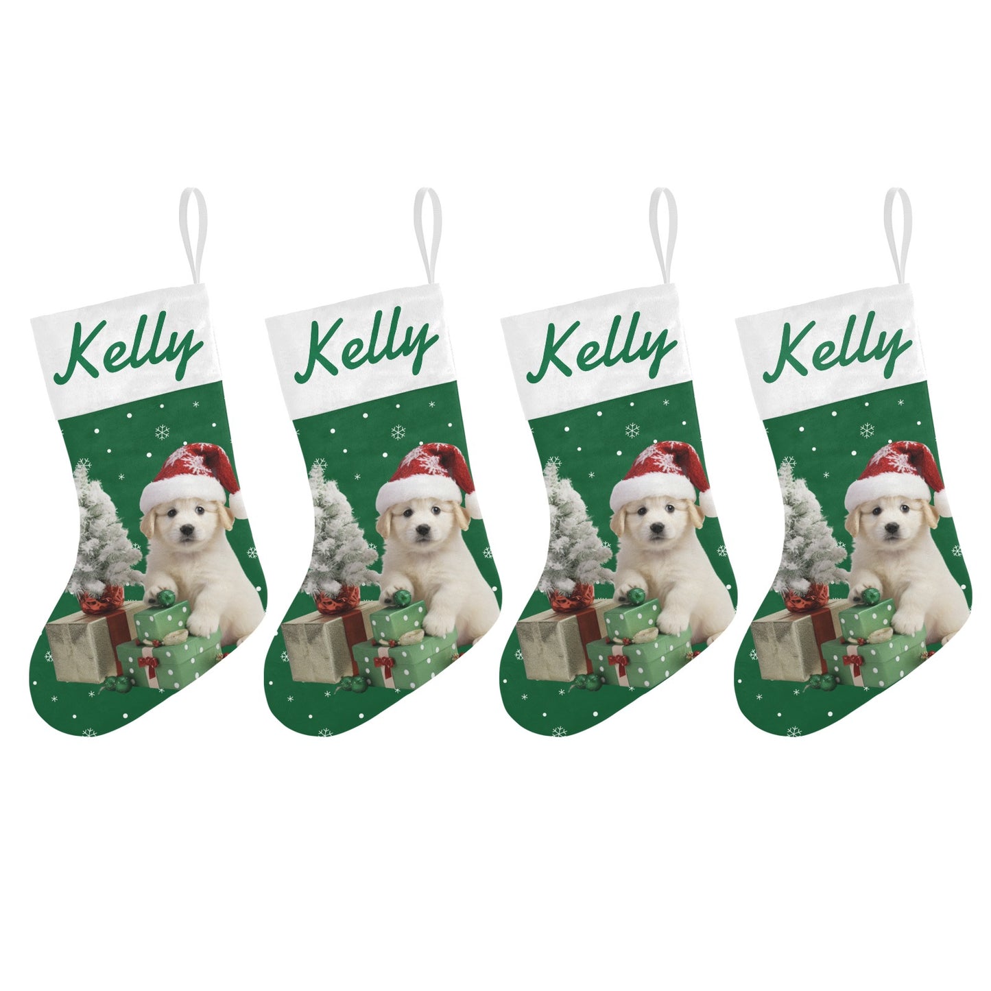 Green Dog Christmas Stocking Custom Name Santa Socks Gift