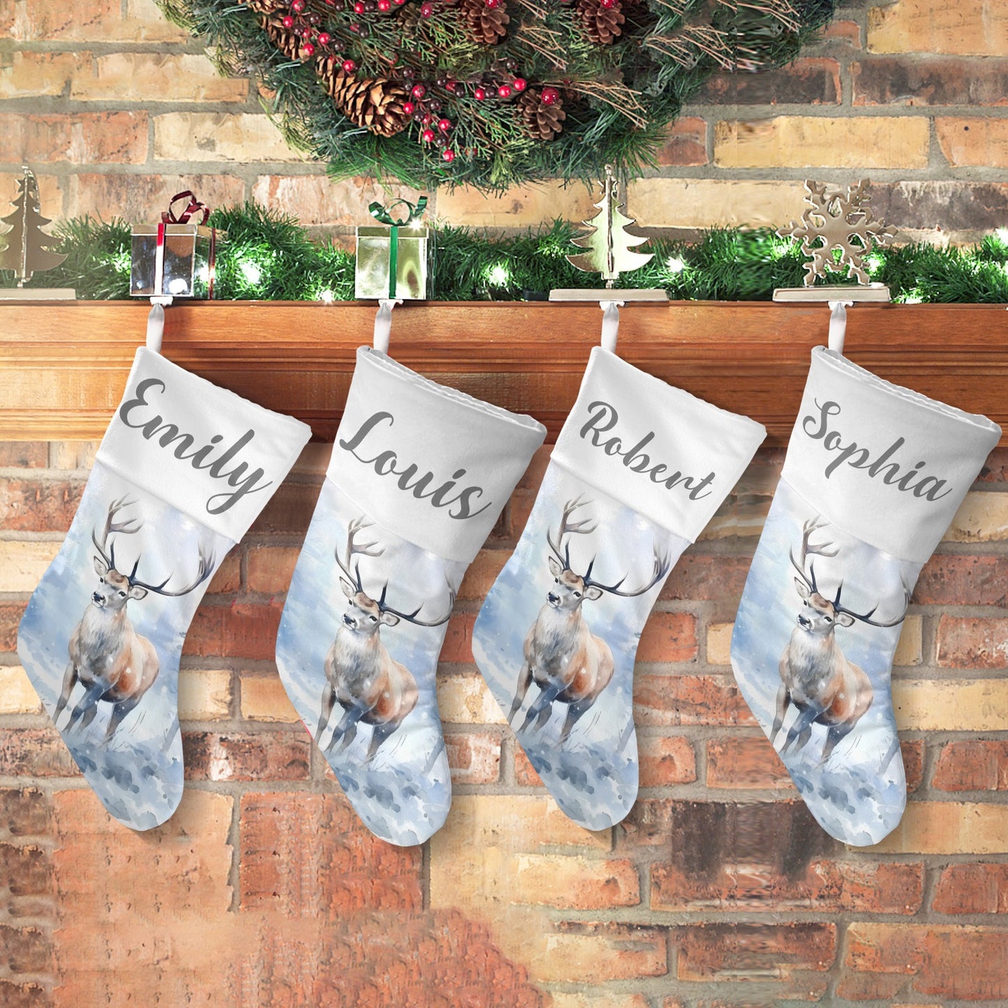 Snowy Deer Christmas Stocking Custom Name Christmas Socks Gift