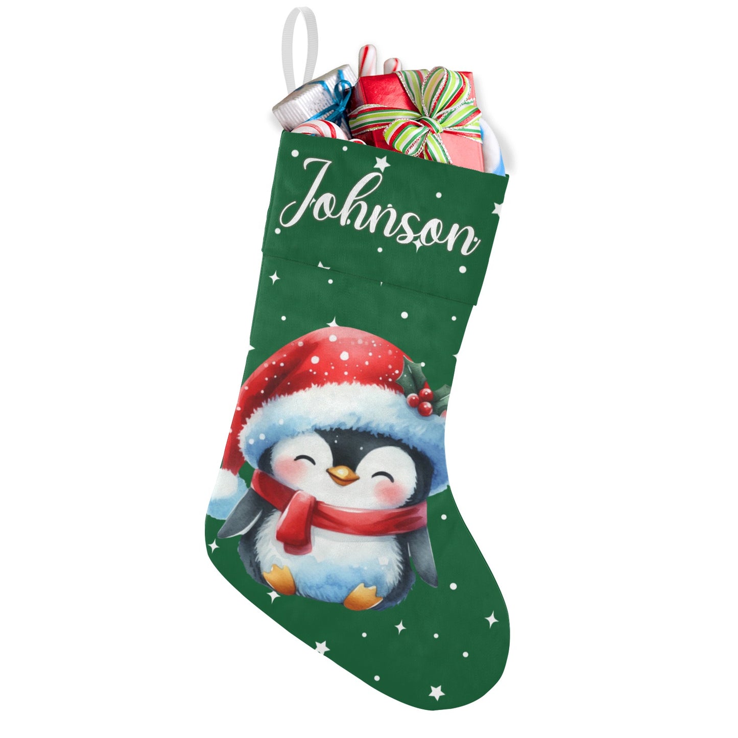 Penguin Christmas Stocking Custom Name Christmas Socks Gift