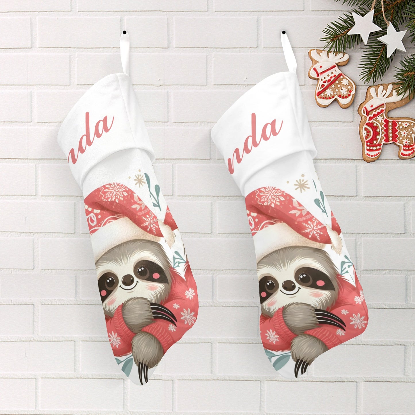 Christmas Sloth Christmas Stocking Custom Name Christmas Socks Gift