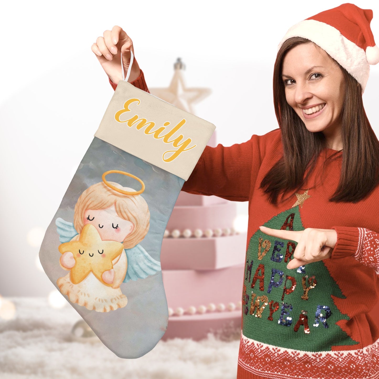 Angel Christmas Stocking Custom Name Christmas Socks Gift