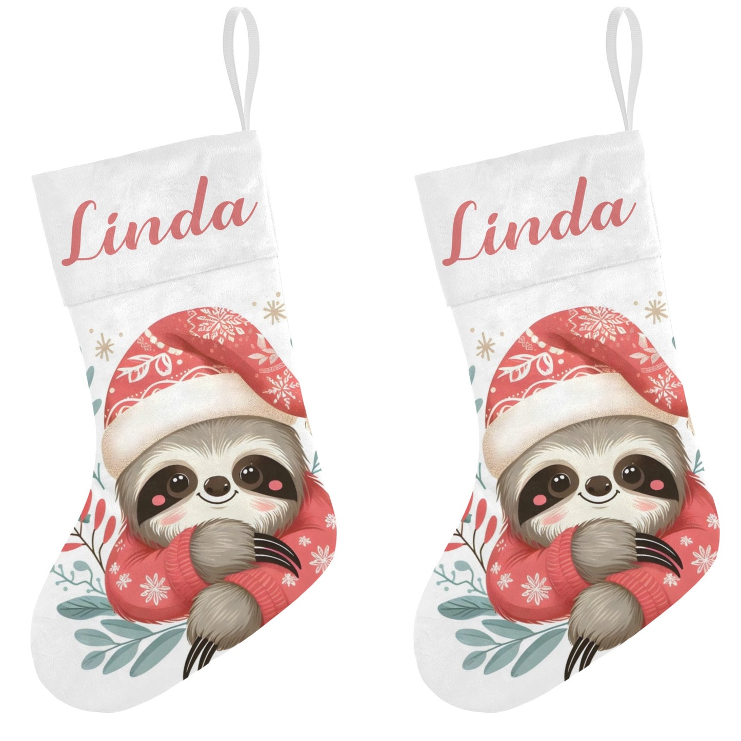 Christmas Sloth Christmas Stocking Custom Name Christmas Socks Gift