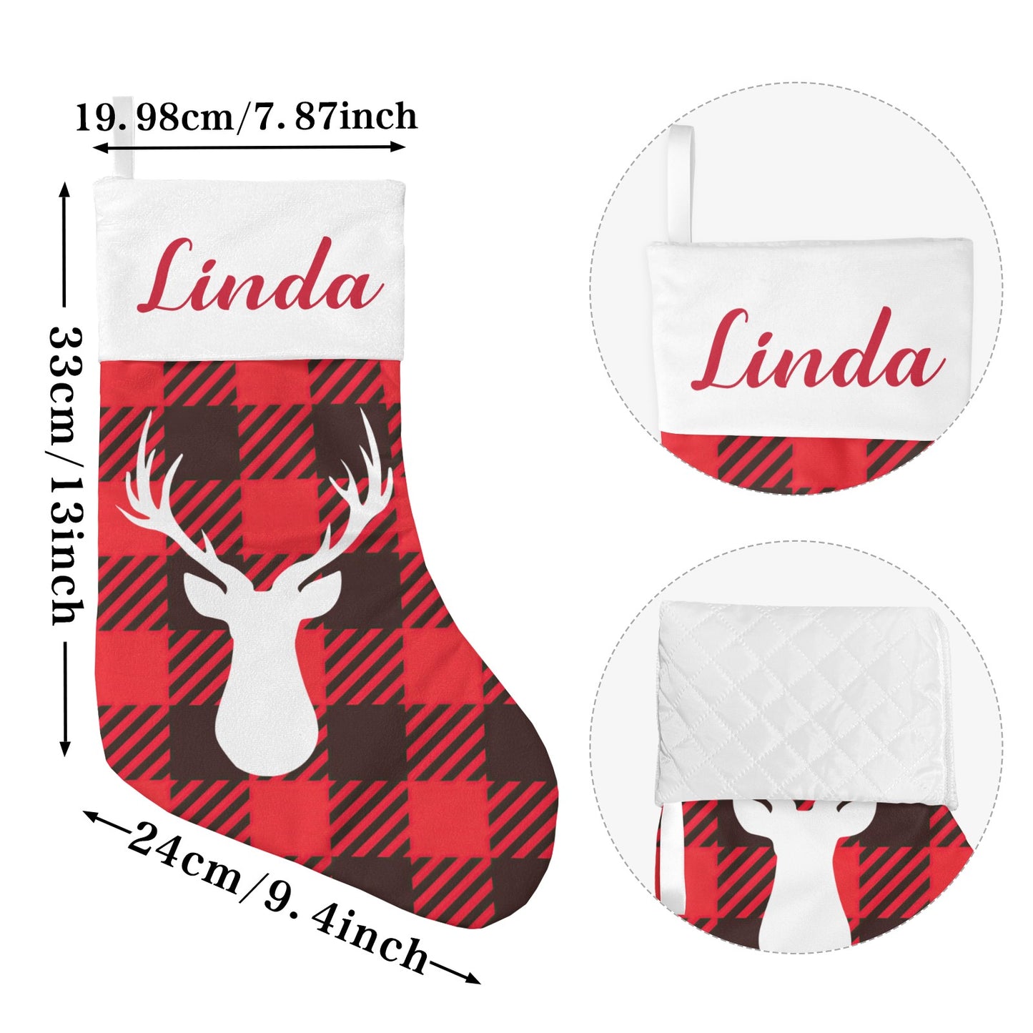 Red Buffalo Pattern Christmas Stocking Custom Name Christmas Socks Gift