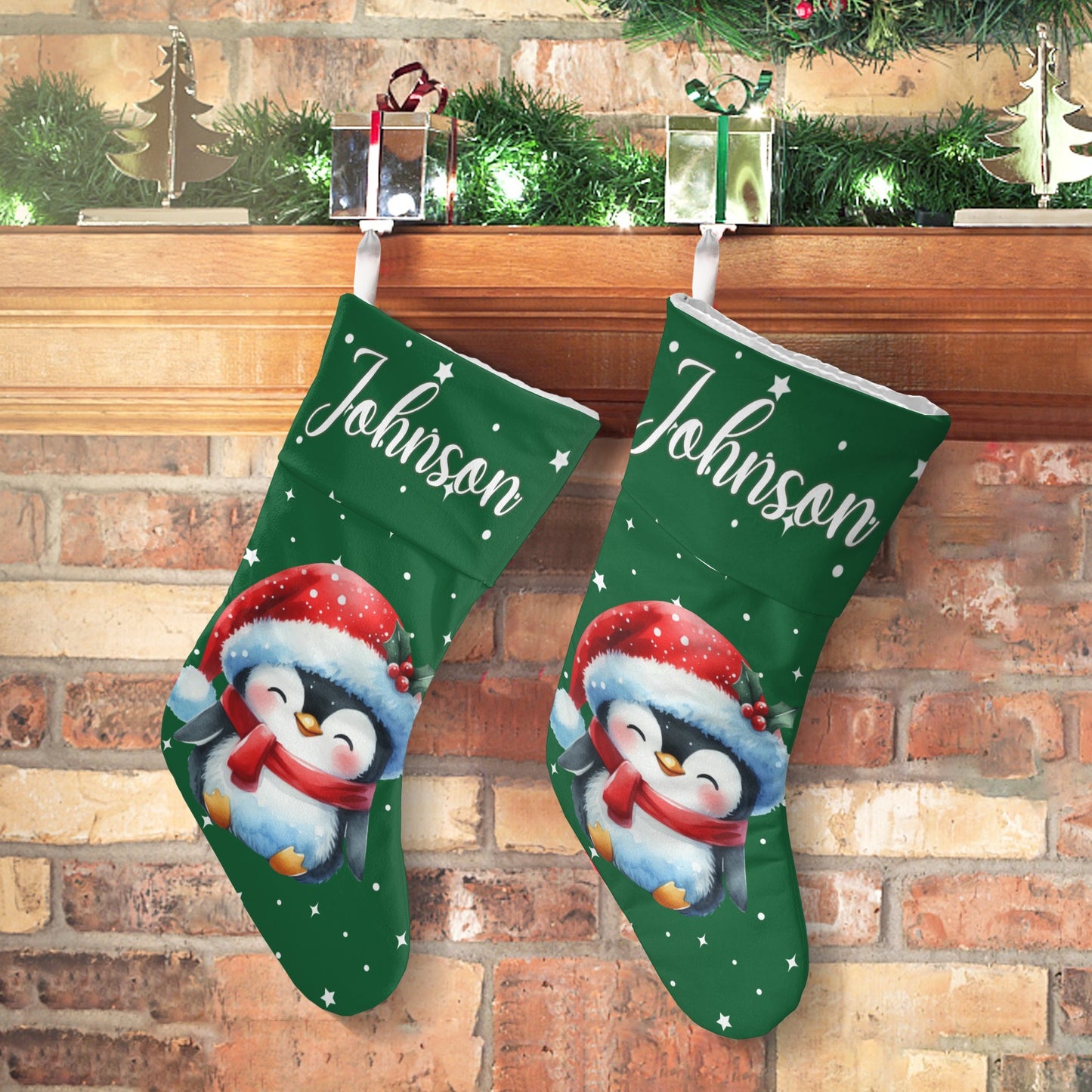 Penguin Christmas Stocking Custom Name Christmas Socks Gift