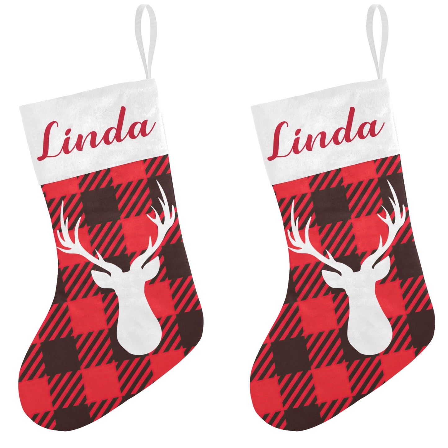 Red Buffalo Pattern Christmas Stocking Custom Name Christmas Socks Gift