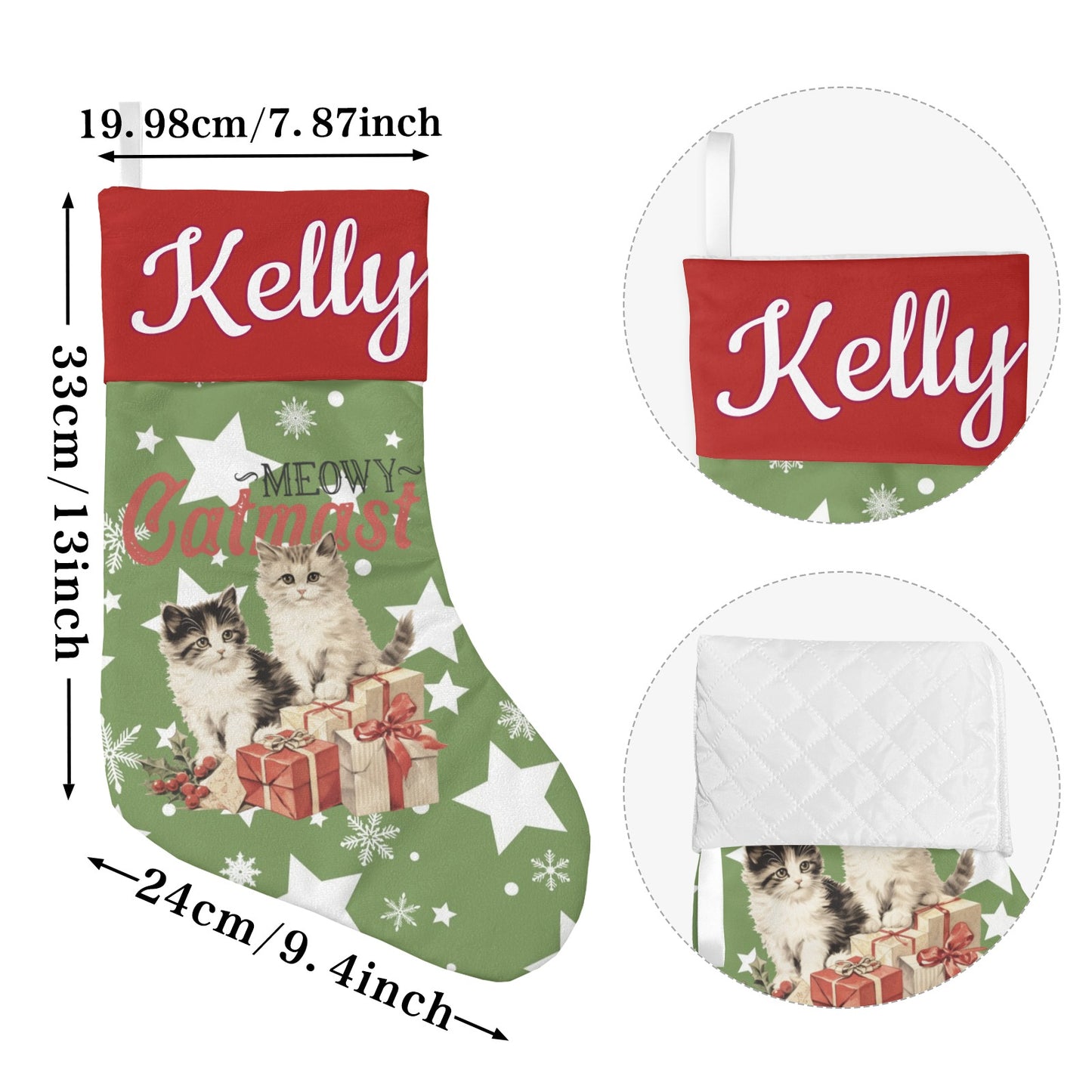 Cat Star Snowflake Christmas Stocking Custom Name Santa Socks Gift