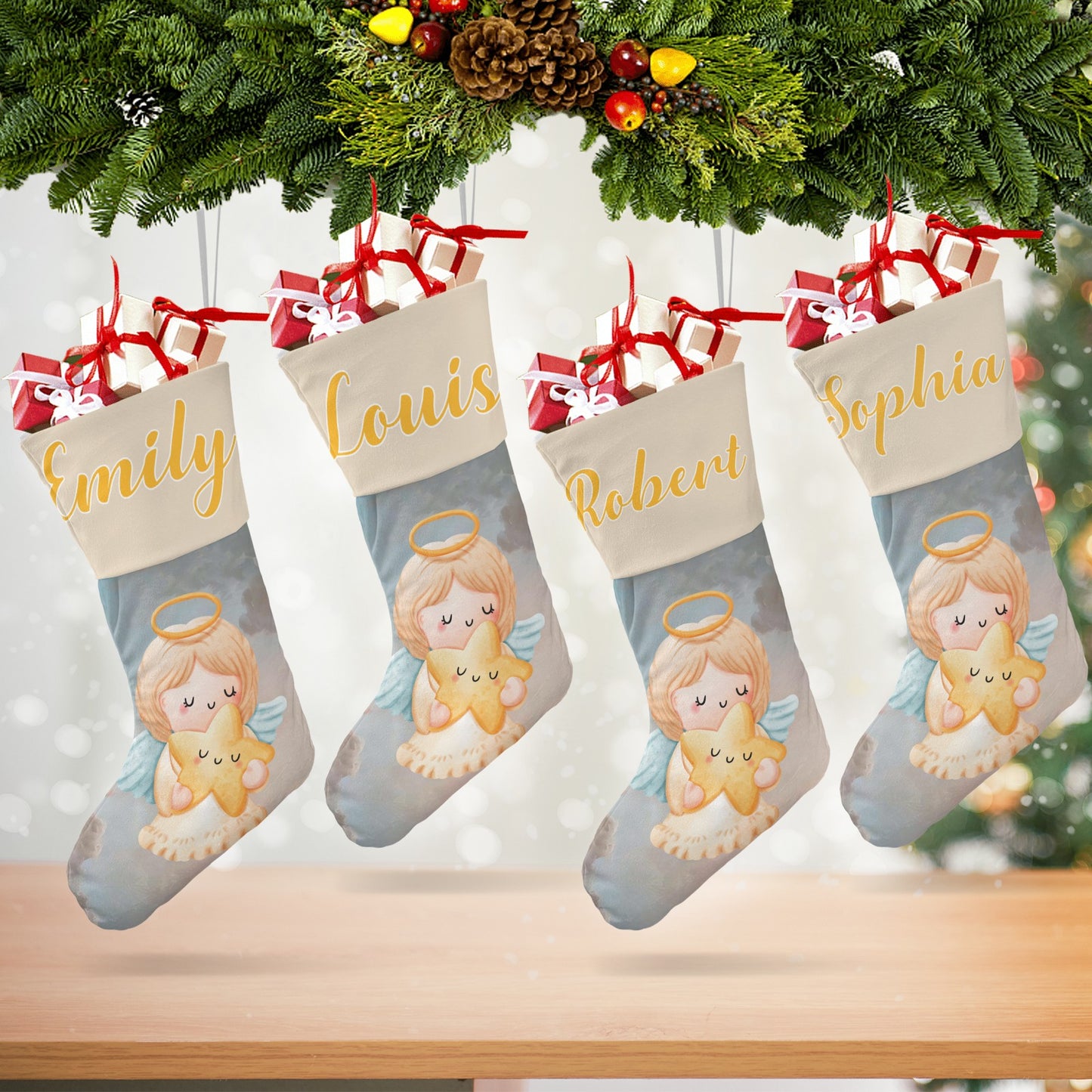 Angel Christmas Stocking Custom Name Christmas Socks Gift