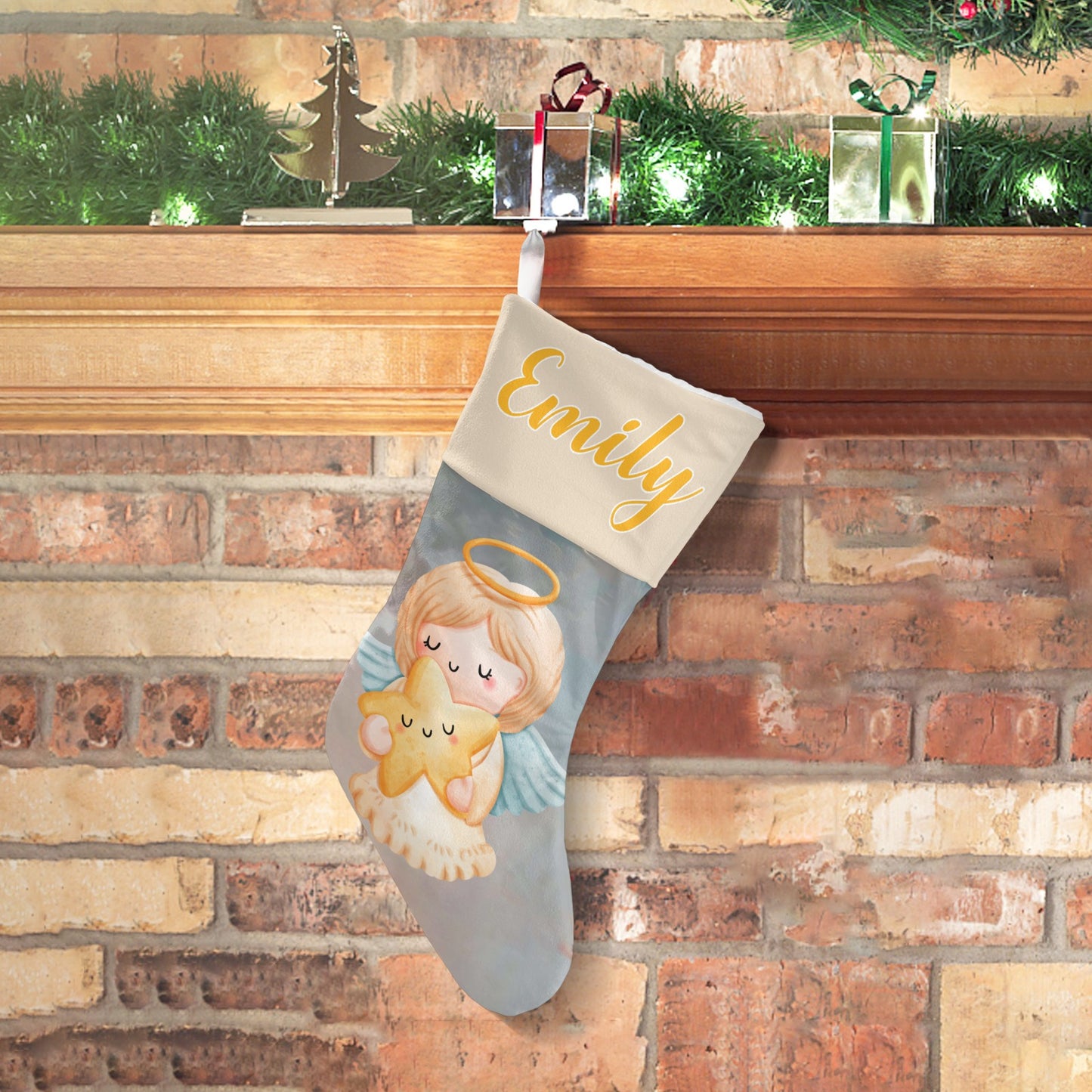 Angel Christmas Stocking Custom Name Christmas Socks Gift