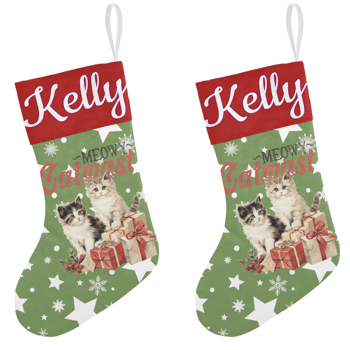 Cat Star Snowflake Christmas Stocking Custom Name Santa Socks Gift