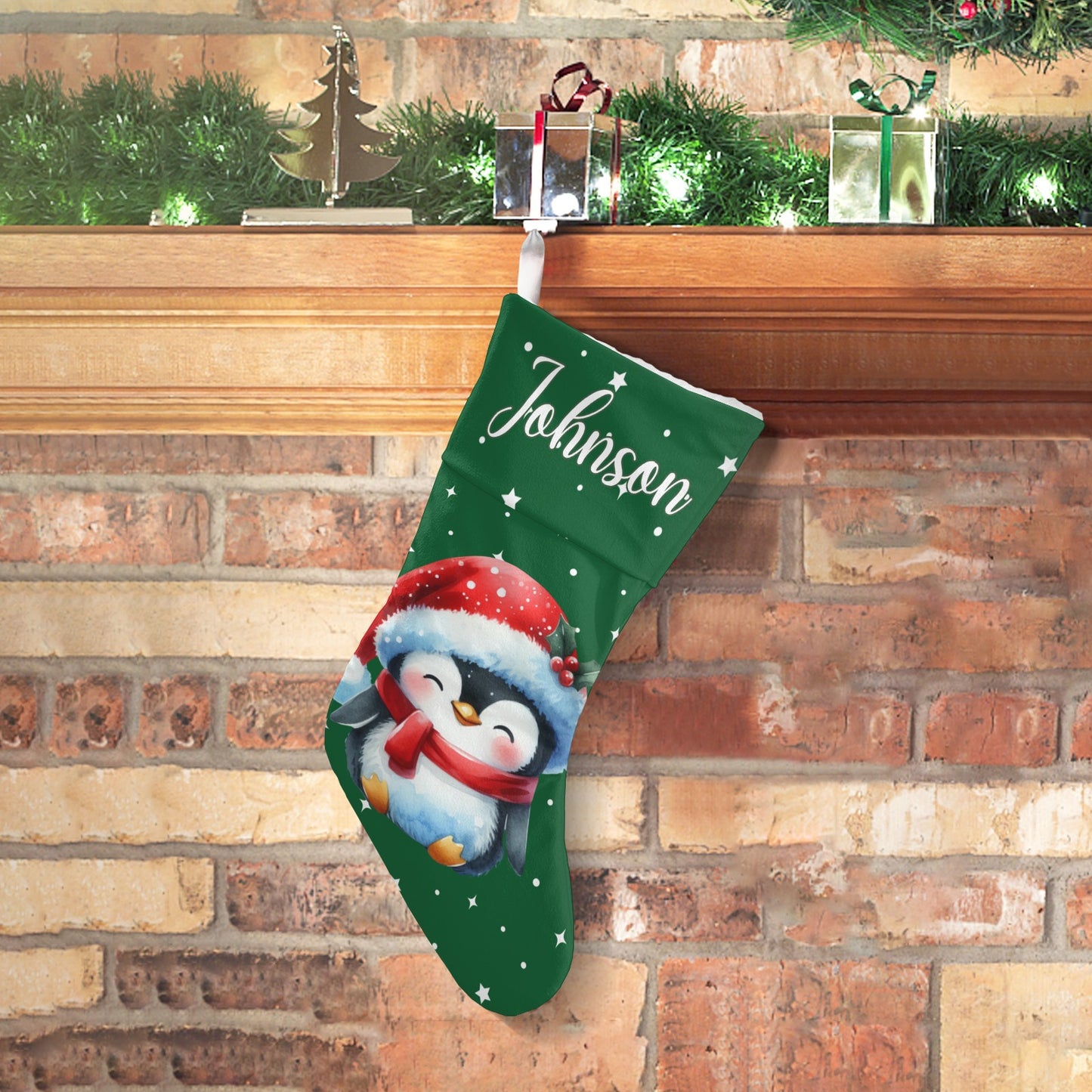 Penguin Christmas Stocking Custom Name Christmas Socks Gift