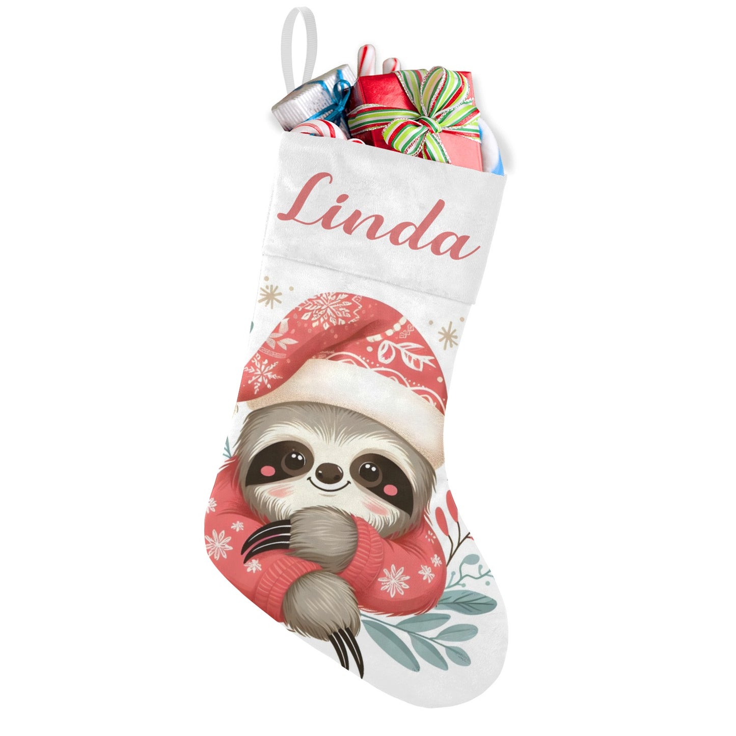 Christmas Sloth Christmas Stocking Custom Name Christmas Socks Gift