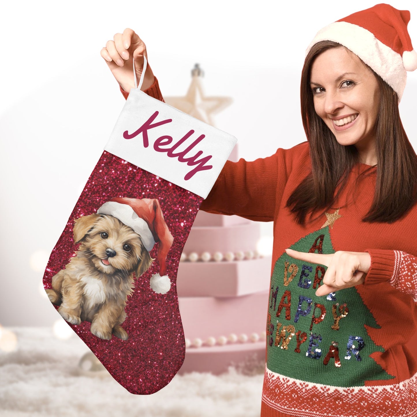 Dogs Christmas Stocking Custom Name Santa Socks Gift