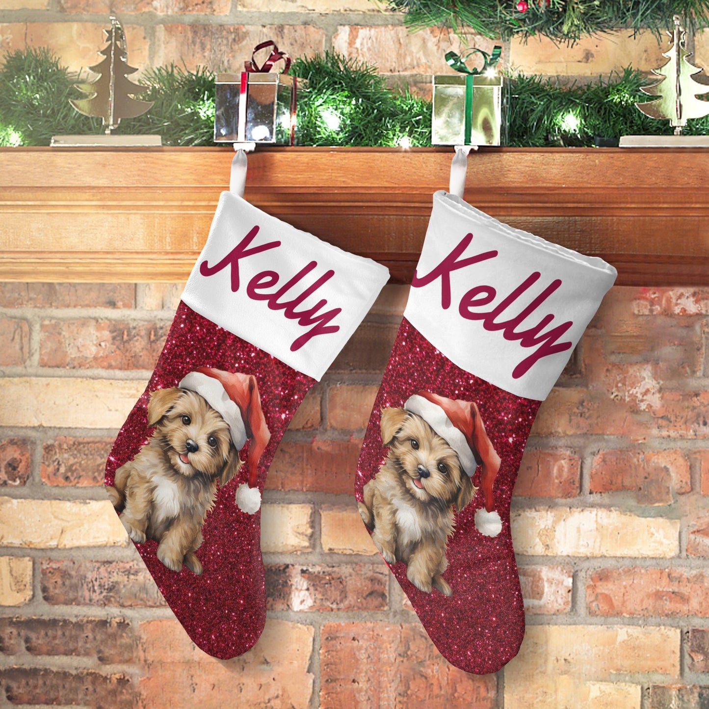 Dogs Christmas Stocking Custom Name Santa Socks Gift