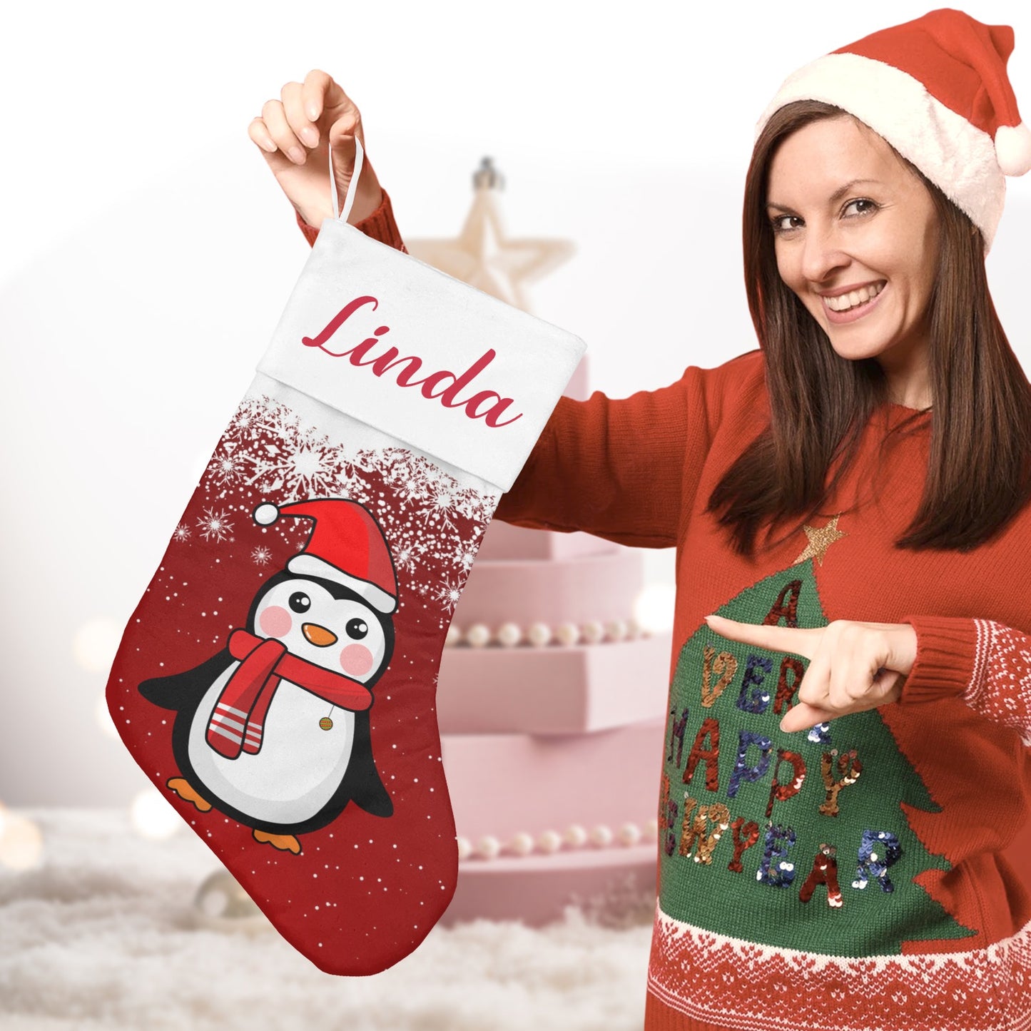 Christmas Penguin Christmas Stocking Custom Name Christmas Socks Gift