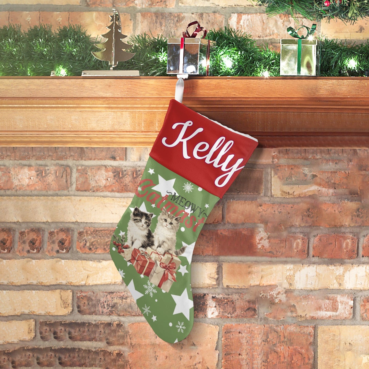 Cat Star Snowflake Christmas Stocking Custom Name Santa Socks Gift