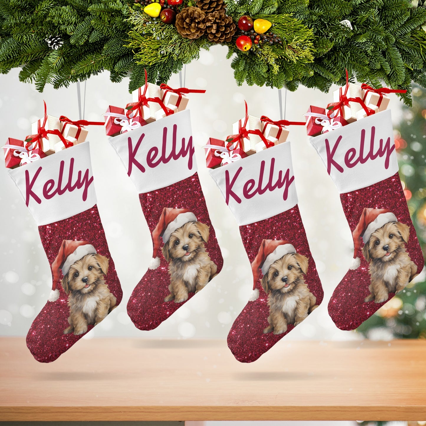 Dogs Christmas Stocking Custom Name Santa Socks Gift