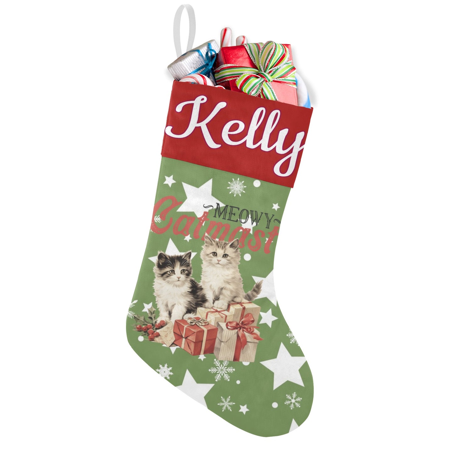 Cat Star Snowflake Christmas Stocking Custom Name Santa Socks Gift