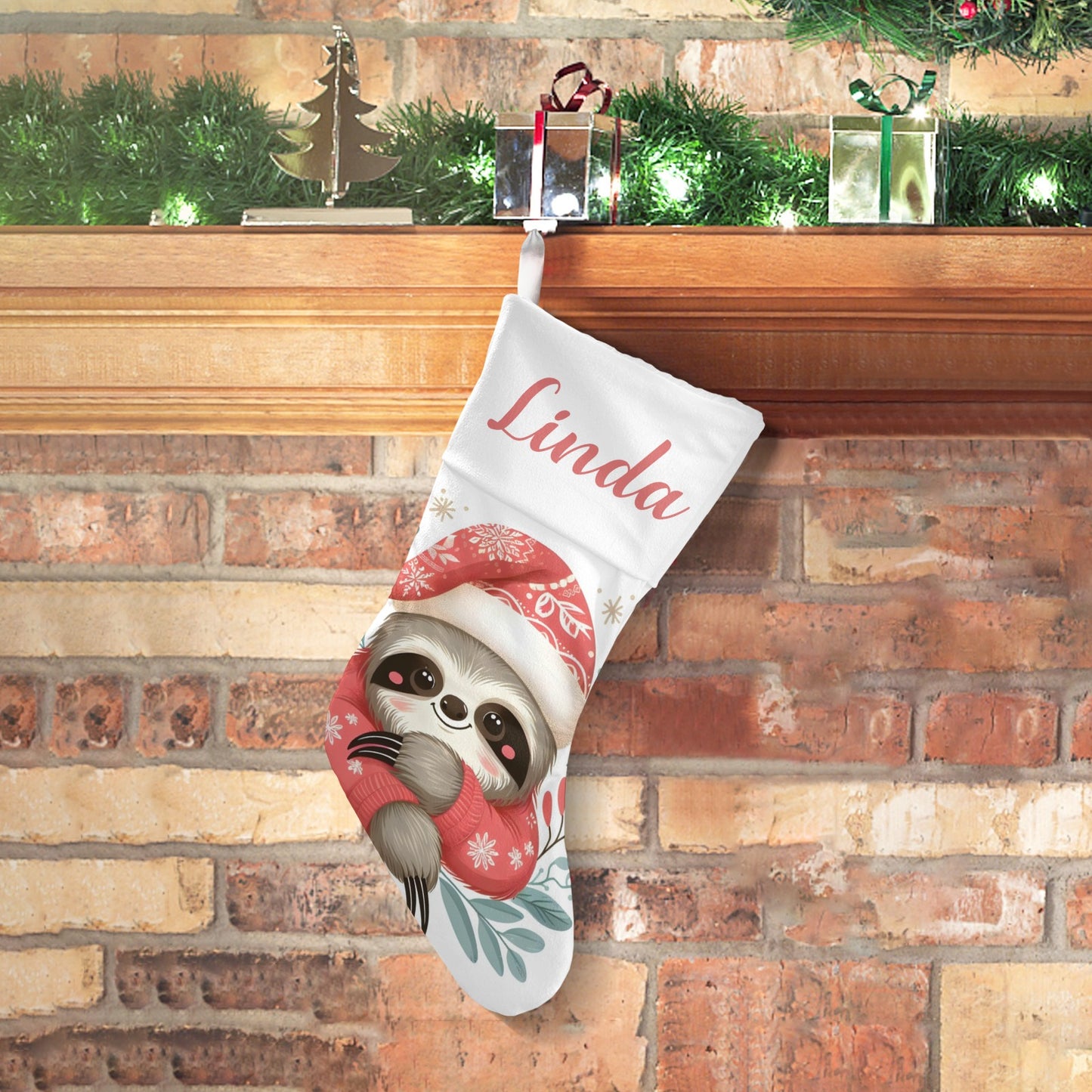 Christmas Sloth Christmas Stocking Custom Name Christmas Socks Gift