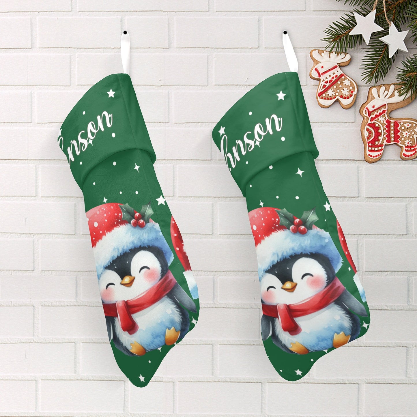 Penguin Christmas Stocking Custom Name Christmas Socks Gift