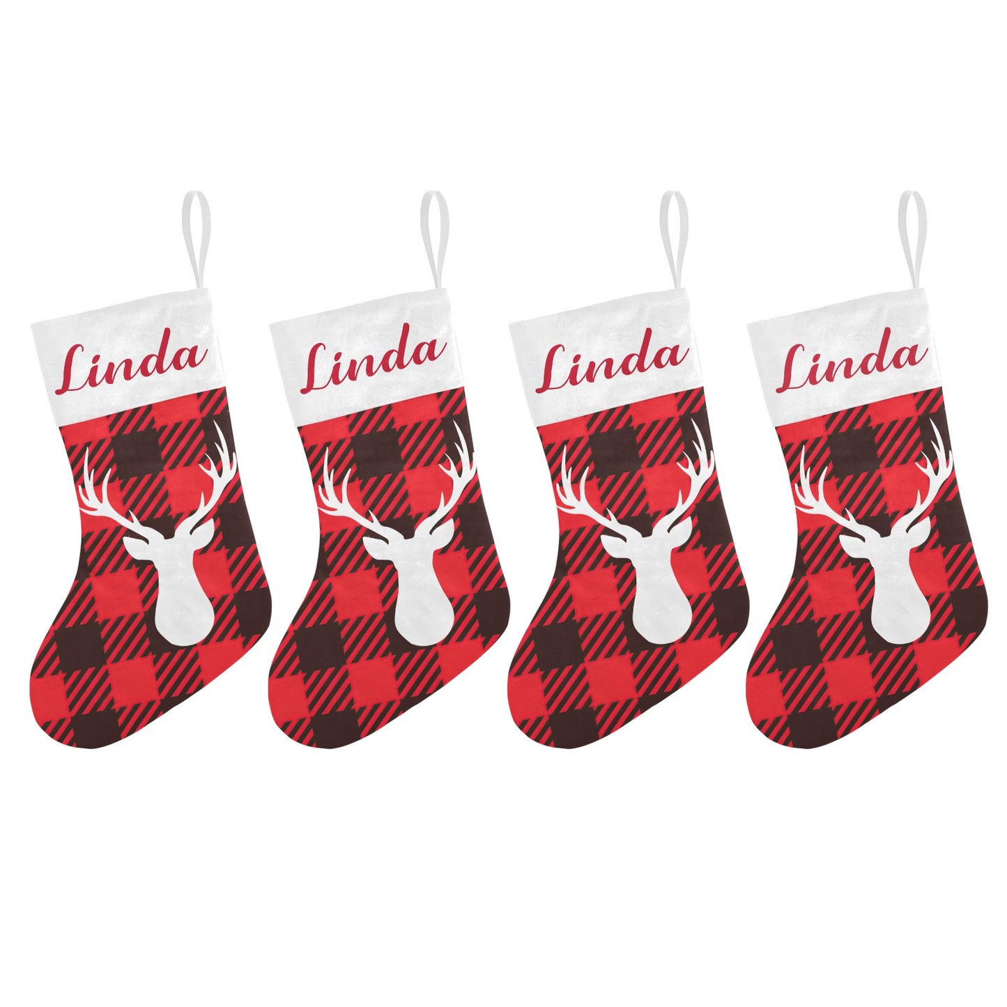 Red Buffalo Pattern Christmas Stocking Custom Name Christmas Socks Gift