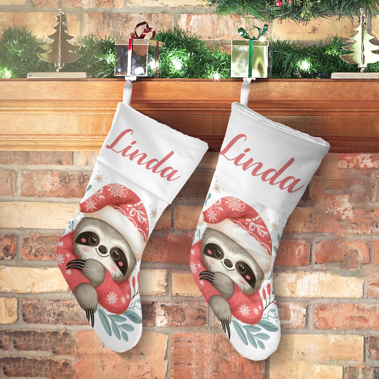 Christmas Sloth Christmas Stocking Custom Name Christmas Socks Gift