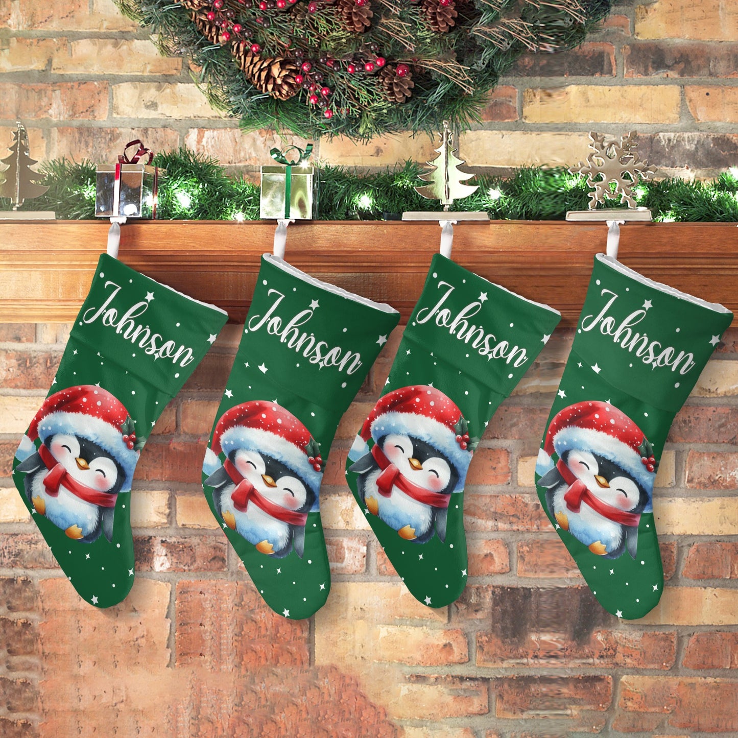 Penguin Christmas Stocking Custom Name Christmas Socks Gift