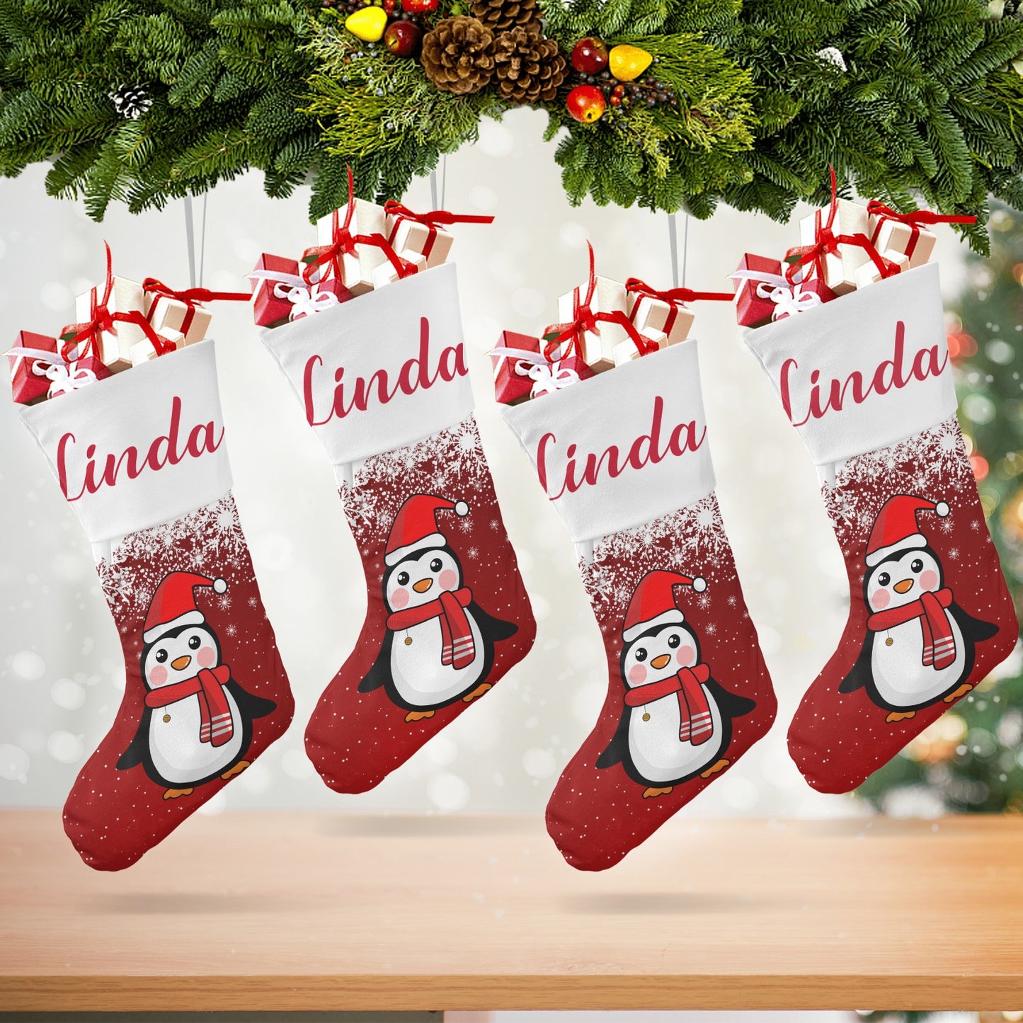 Christmas Penguin Christmas Stocking Custom Name Christmas Socks Gift