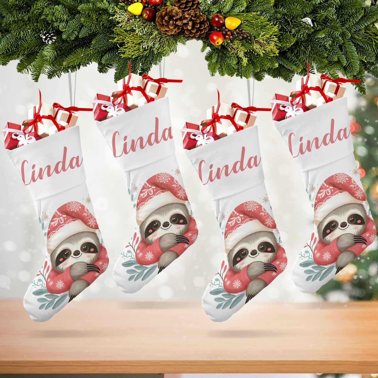 Christmas Sloth Christmas Stocking Custom Name Christmas Socks Gift