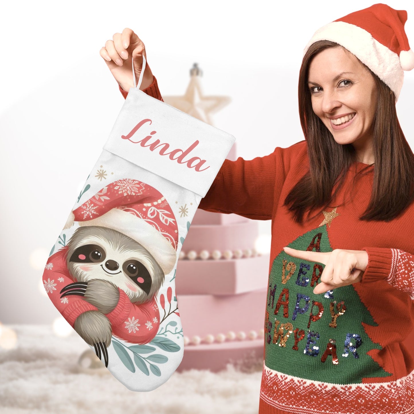 Christmas Sloth Christmas Stocking Custom Name Christmas Socks Gift