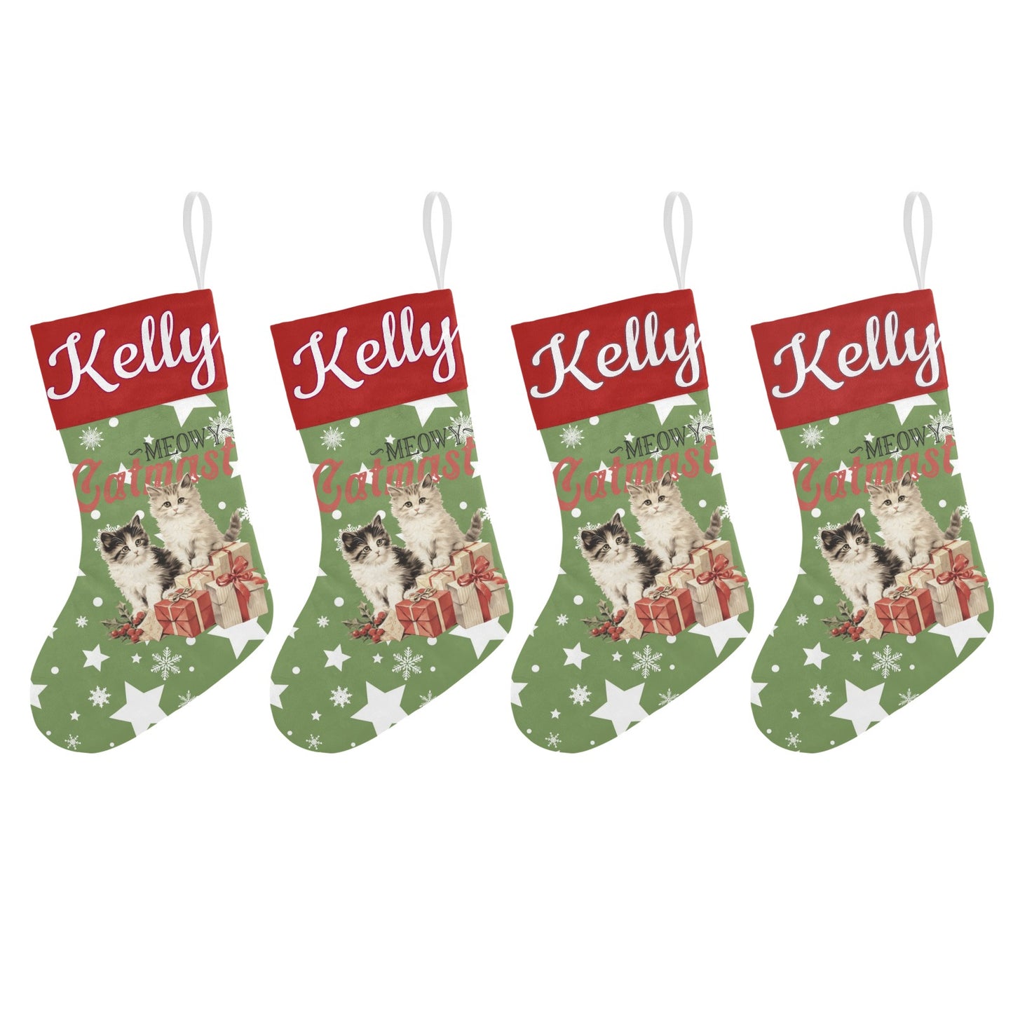 Cat Star Snowflake Christmas Stocking Custom Name Santa Socks Gift