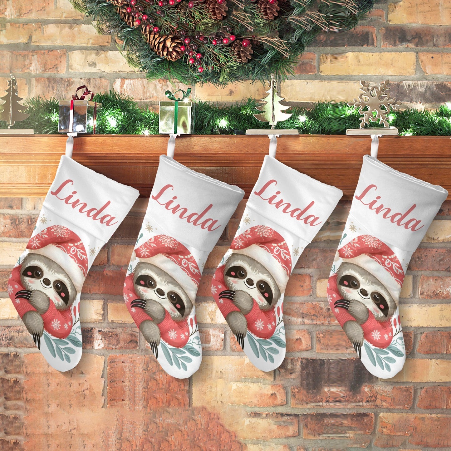 Christmas Sloth Christmas Stocking Custom Name Christmas Socks Gift