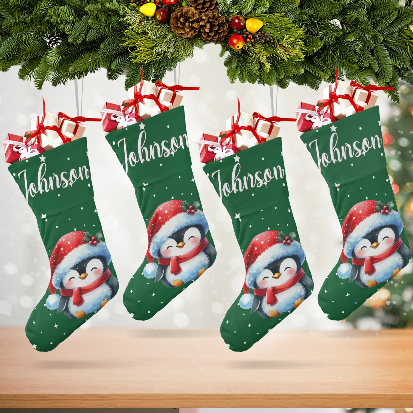 Penguin Christmas Stocking Custom Name Christmas Socks Gift